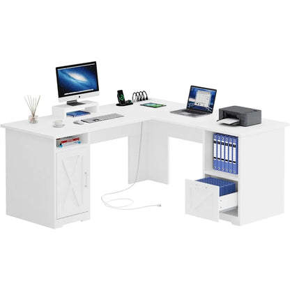 Corner Computer Desk  with Power Outlets,