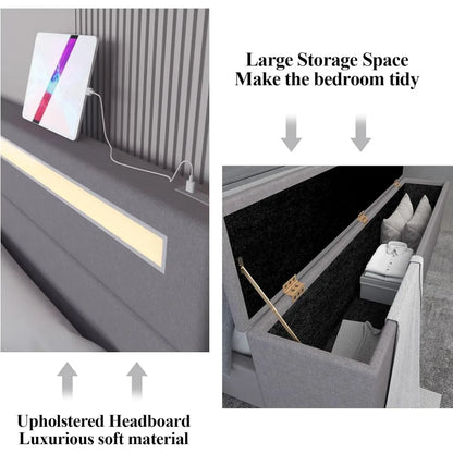 Upholstered Bed Frame with Ottoman Storage