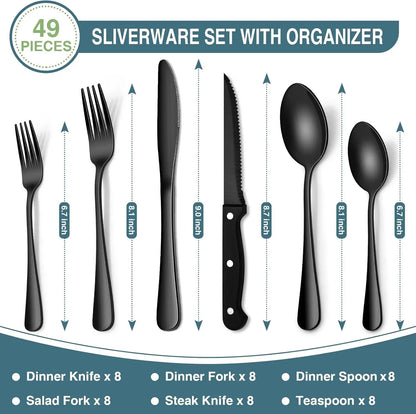 49-Piece Black Silverware Set