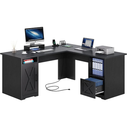 Corner Computer Desk  with Power Outlets,