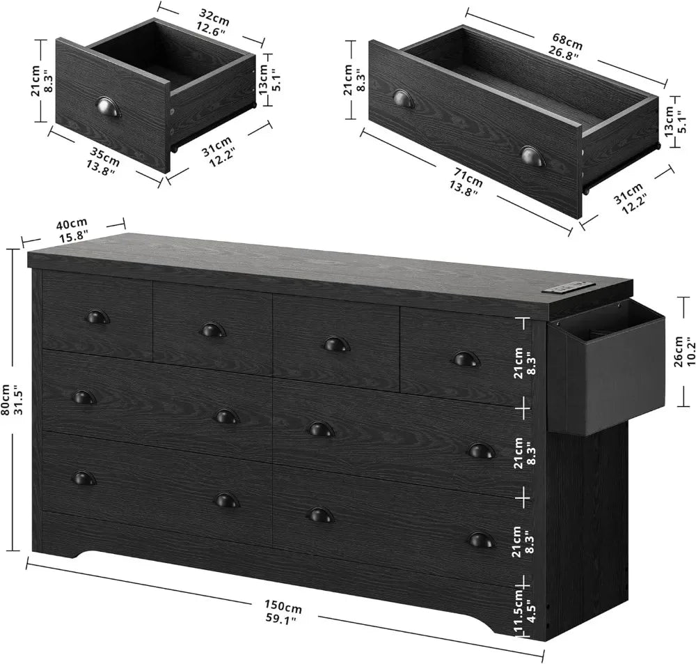 Modern Wood 8 Drawer Dresser