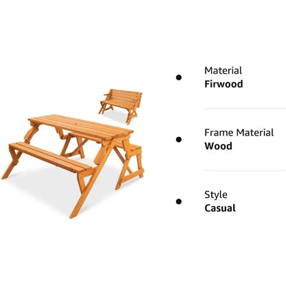 2-in-1 Transforming Wooden Picnic Table/Garden Bench