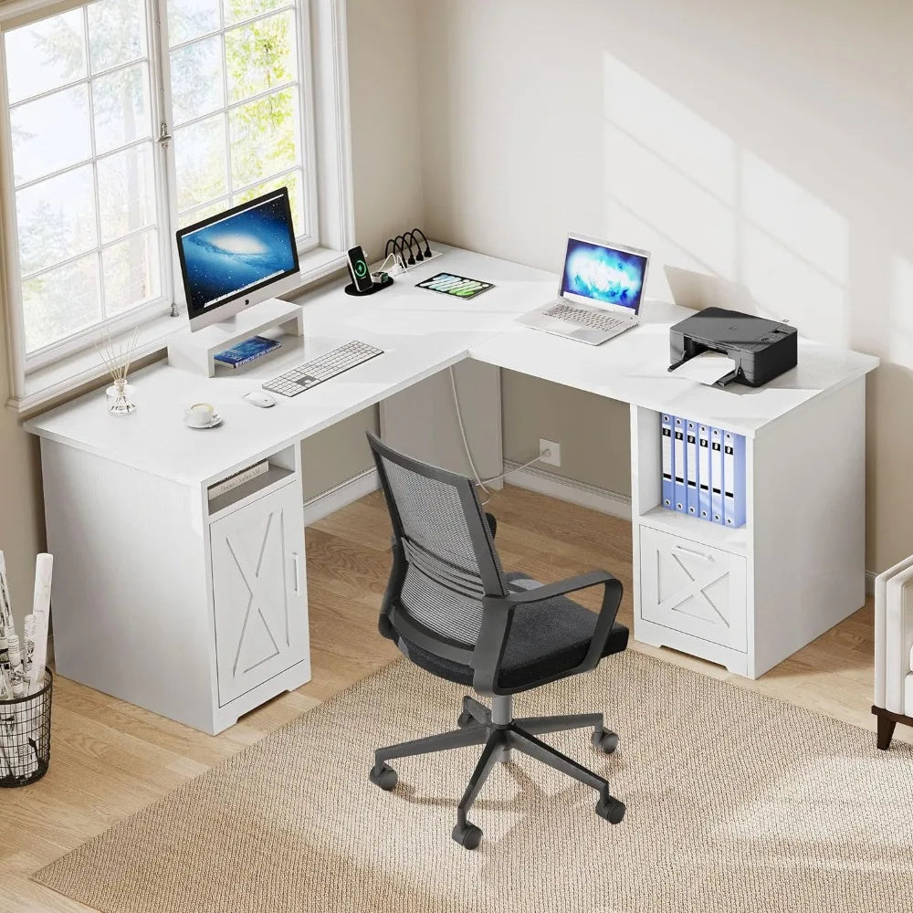 Corner Computer Desk  with Power Outlets,