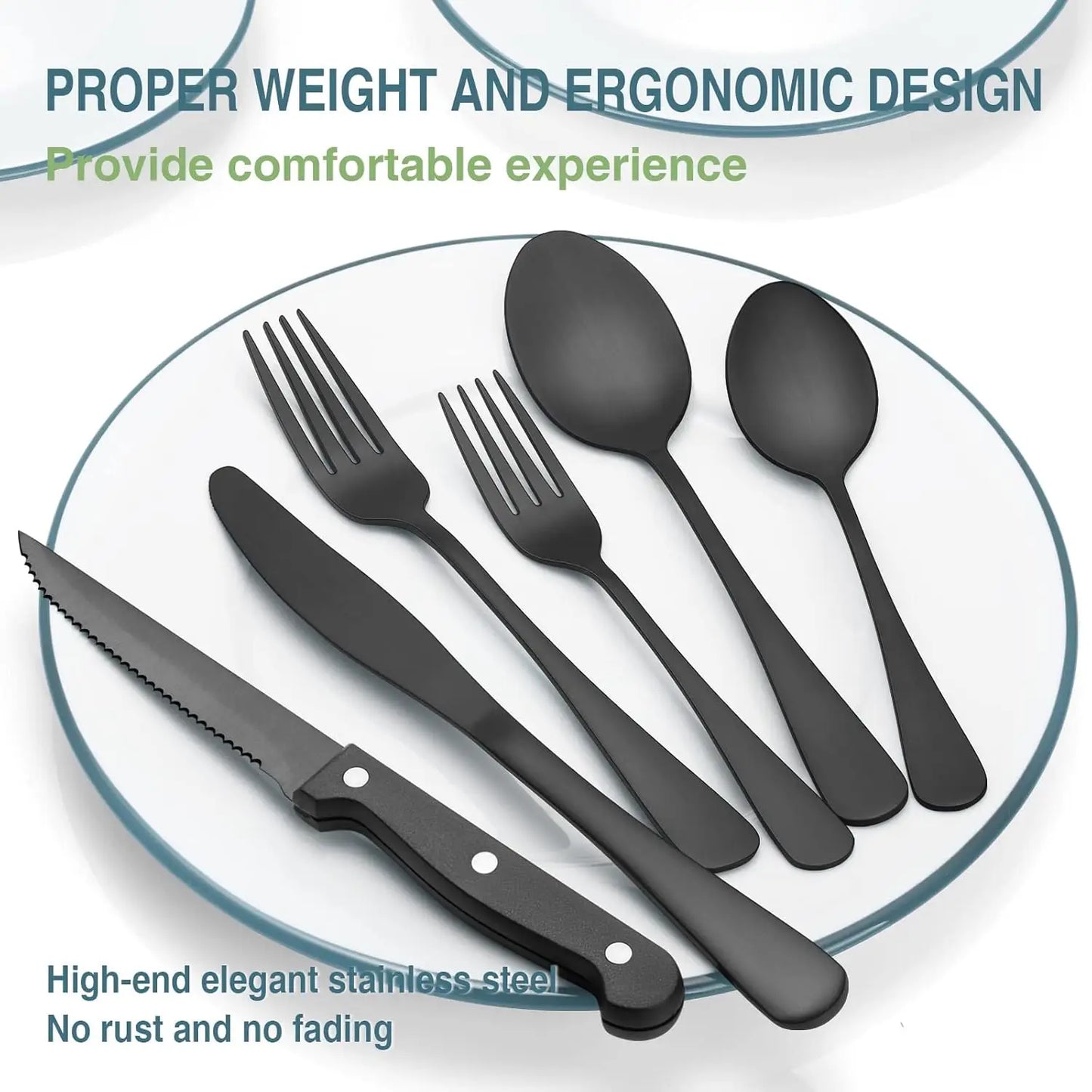 49-Piece Black Silverware Set