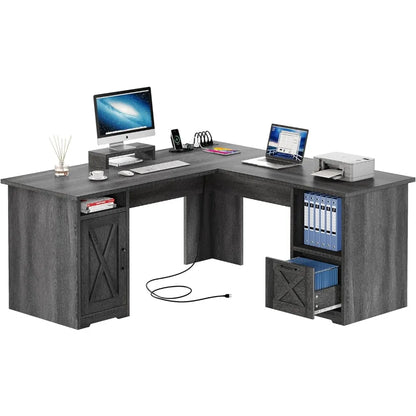 Corner Computer Desk  with Power Outlets,