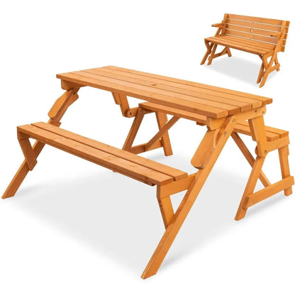 2-in-1 Transforming Wooden Picnic Table/Garden Bench